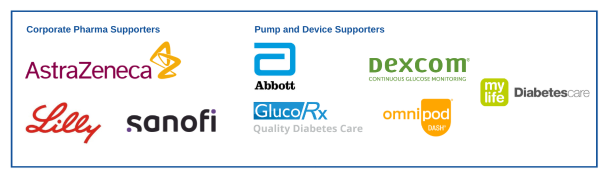 Corporate Pharma supporters: Astra Zeneca, Lilly and Sanofi. Pump and device supporters: Abbott Laboratories Ltd, Dexcom, GlucoRx, Insulet International Ltd, Ypsomed Ltd